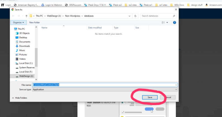 Save As dialog for connectwise installer